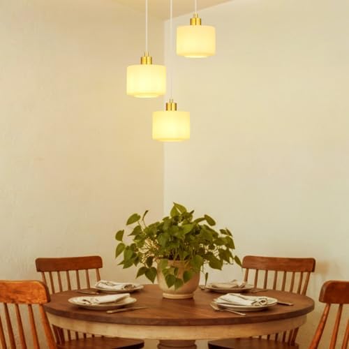 Brushed Gold Dining Room Chandelier Light Fixture, 3-Light Pendant Lighting with Milk Glass, Modern Kitchen Island Cluster Hanging Pendant Lights for Kitchen Dining Room, OS-YQ8153-3BGW - Image 4