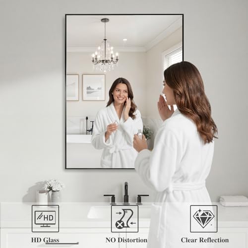Koonmi Black Mirrors for Wall, 30x36 Inch Bathroom Mirror, Rectangular Wall Mirror for Living Room Bedroom Bathroom, Hangs Horizontally or Vertically - Image 3