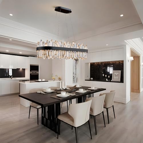 Black Oval Crystal Chandelier L35.4 inch, 20-Lights Chandeliers Modern Crystal Chandelier Pendant Light Fixture G9 Lights Pendant Ceiling Light for Dining Living Room Kitchen Island - Image 7