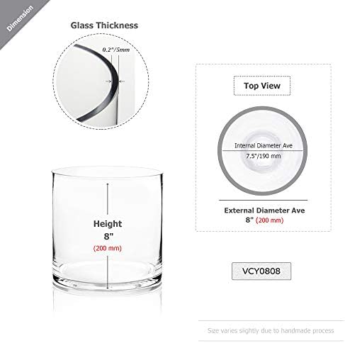 WGV Cylinder Vase Bulk, Width 8", Height 8", Clear Wide Large Diameter Flower Glassware, Floral Container, Planter Terrarium for Wedding Party Event, Home Accent Decor, 6 Pieces - Image 2