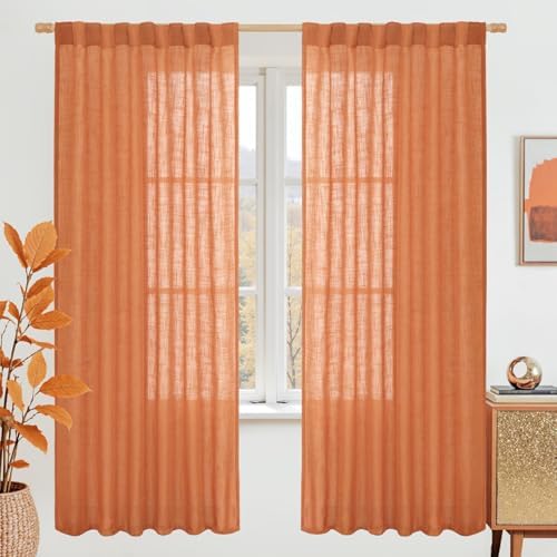 LAMIT Burnt Orange Linen Textured Curtains for Living Room 72 Inch Length by LAMIT