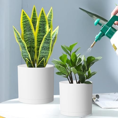 Meowell 12/10/8 inch Large Plant Pots, 3 Pack Deep Cylinder Flower Pots for Outdoor Indoor Plants, Tall Plastic Planters with Drainage Holes and Saucers for Garden House Plants, White - Image 5