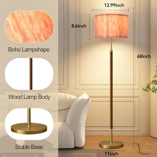 Wood Floor Lamp with 3 Color Temperatures,Vintage Floor Lamp with Remote Control,Dimmable Farmhouse Floor Lamp Mid Century Modern Standing Lamp Farmhouse Tall Pole Lamp for Living Room Bedroom - Image 5