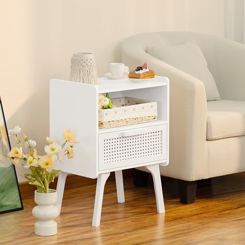 Lerliuo Rattan Nightstand, Side Table with Drawer Open Shelf - Image 5