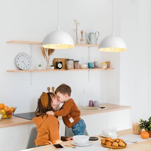White Plug in Pendant Light,2 Pack 11.8inch Hanging Lights with Plug in Cord 14.7 ft, Hanging Pendant Light,Hanging Lamp Plug in for Bedroom Living Room Kitchen Island - Image 2
