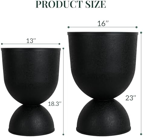 KOL Plastic Planters, Black Urn Planters 2 Pack, 18 Inch+23 Inch - Image 2