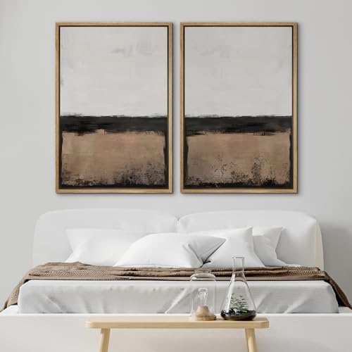 SIGNWIN Framed Canvas Print Wall Art Abstract Landscape Neutral Tones with Horizon Line Illustrations Modern Art Decorative Contemporary for Living Room, Bedroom, Office - 24"" x36 x2 Natural - Image 2