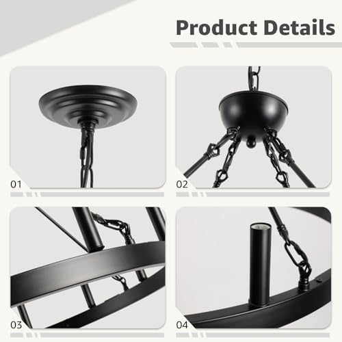 Wagon Wheel Chandelier 32" 12-Light Black Modern Farmhouse Chandeliers - Image 4