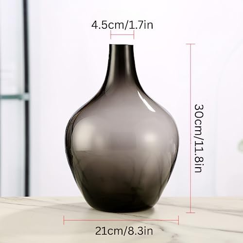 Gray Black Glass Vase - 12" Smoked Glass Vase - Image 3