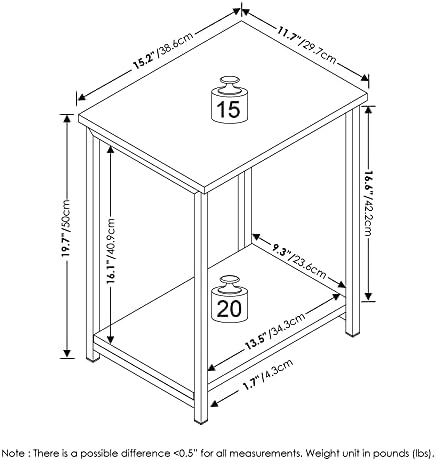 Furinno Simplistic 2-Tier Metal Frame Side Table, French Oak - Image 3