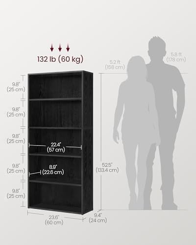 VASAGLE Bookshelf, 23.6 Inches Wide, 5-Tier Open Bookcase with Adjustable Storage Shelves, Floor Standing Unit, Ebony Black ULBC165T56 - Image 3