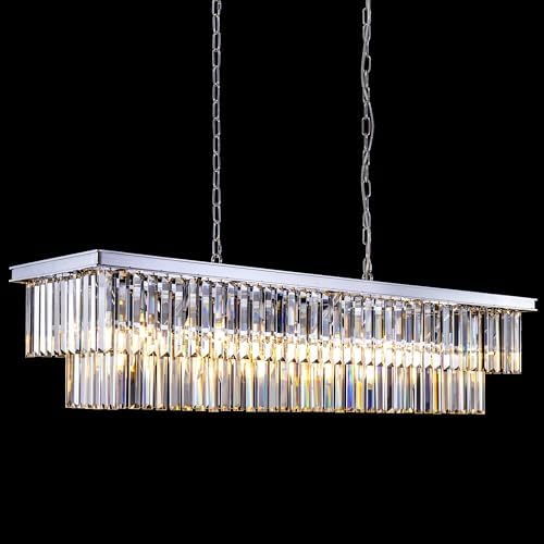 Wellmet 9-Light Crystal Chandelier 34.5 inch, Contemporary Modern Chandeliers Adjustable for Living Room, Dining Room, Pool Table Light, Kitchen Island Lighting (Chrome, 47 inches) by Wellmet