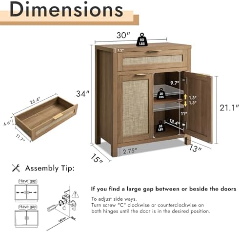 HOKYHOKY 90" Rattan Sideboard Buffet Cabinet, Boho Storage Cabinet, 3PCS - Image 2