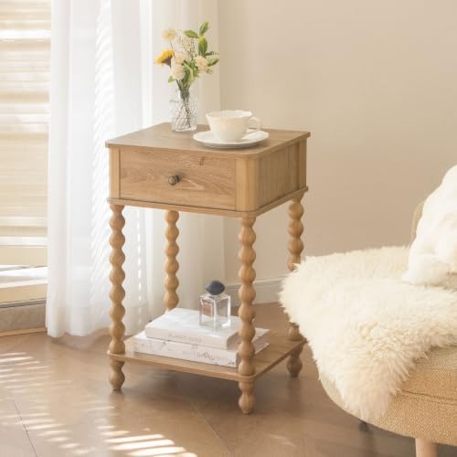 AWASEN Night Stand, Wood End Table with Drawer for Living Room, Small Bedside Side Table with Spindle Wood Legs for Bedroom, Office, Rustic Walnut - Image 2