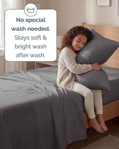 Twin Size 3 Piece Sheet Set - Comfy Breathable & Cooling Sheets - Dark Grey - Image 6