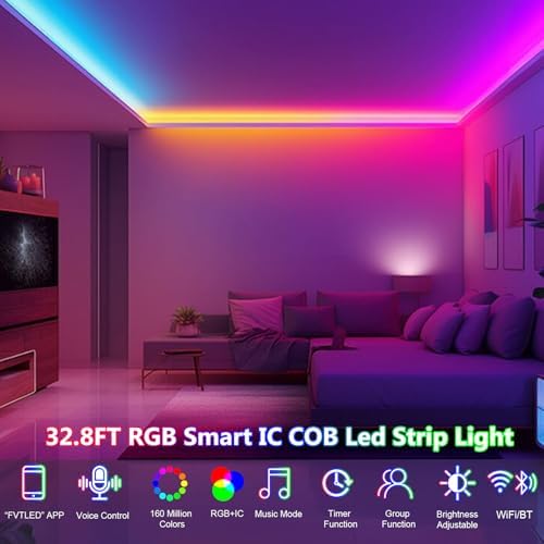 Smart IC RGB COB LED Light Strip 33FT, 10mm Color Changing Tape Light - Image 2