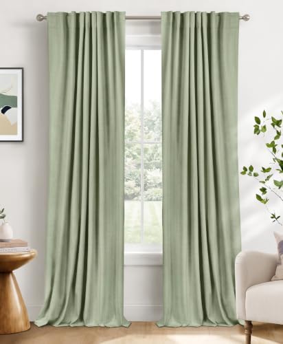 Sage Green Total Blackout Curtains for Bedroom 90 Inches Long by 100BlackoutShield