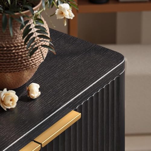 Evermagin 67" Fluted Black Buffet Cabinet with Storage - Image 6