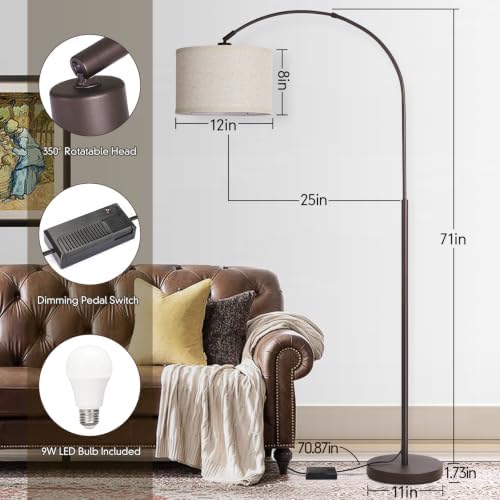 Dimmable Floor Lamp, Arc Floor Lamps with Adjustable Hanging Shade，Brown - Image 2