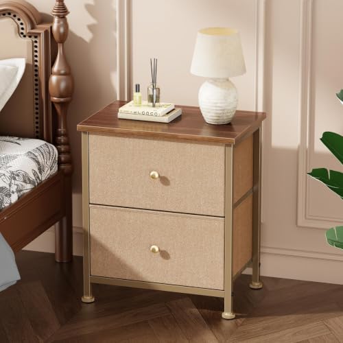 DUMOS Nightstand, Bedside Table for Bedroom, 2 Drawers Fabric Storage Chest - Image 4