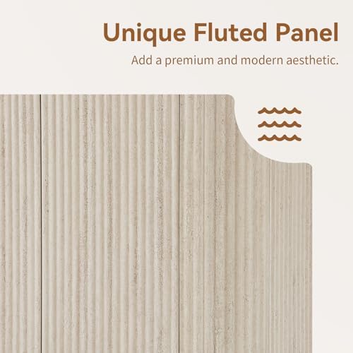 64" Fluted Buffet Cabinet with Storage, Sideboard Cabinet Rock Grey - Image 3