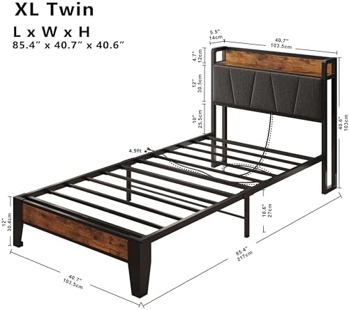 LIKIMIO Twin XL Bed Frame with Storage Headboard and Charging Station - Image 2