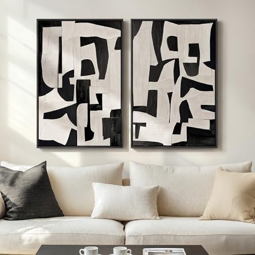 Large Framed Black and White Abstract Wall Art for Living Room, 24x36 In by Cuspin