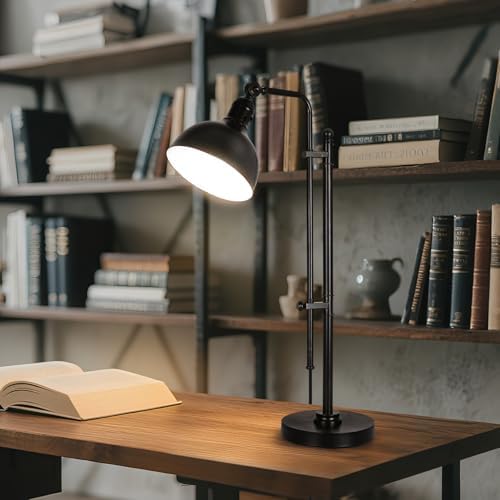 PARTPHONER Industrial Adjustable Desk Lamp for Home Office, Farmhouse Table lamp 29''-38'', Rustic Metal Task Desk Lamp in Aged Bronze Finish, Vintage Reading Lamp for Study Room，Black - Image 4
