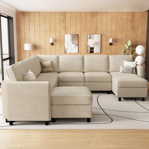 Belffin 107.1" 9 Seats Modular Sectional Sofa U Shaped Couch Big Corner Washable Sectional Couches for Living Room Comfy Couches with Storage Seat Couch Sofas with Chaise,Beige - Image 7