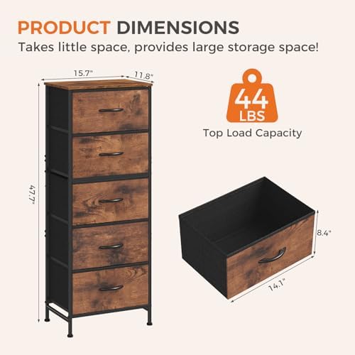 DUMOS Nightstand with 5 Fabric Drawers, Skinny Dresser - Image 3