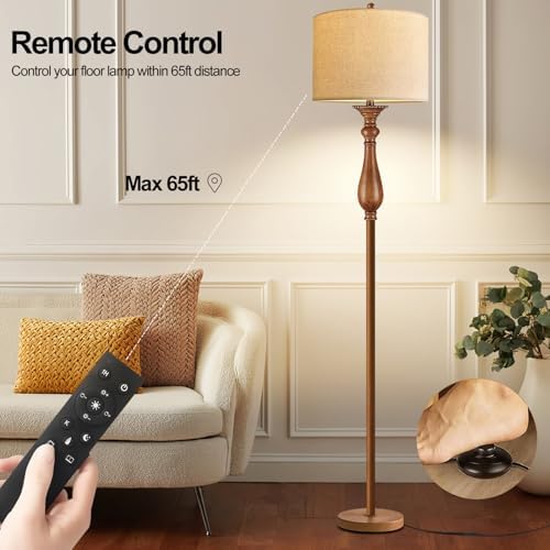 AHDWDW Floor Lamp for Living Room Bedroom,Mid-Century Modern Floor Lamp with Fabric Shade,Farmhouse Boho Floor Lamps with Remote,Dimmable & Adjustable Color Temperature Standing Tall Lamp for Corner - Image 4