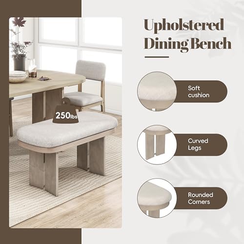 VilroCaz Farmhouse 6-Piece Dining Table Set, Wood Dining Table and 4 Upholstered Chairs& Bench with Smooth Corners, Home Kitchen Dining Room Dining Set for 6 (Natural-3.13) - Image 5