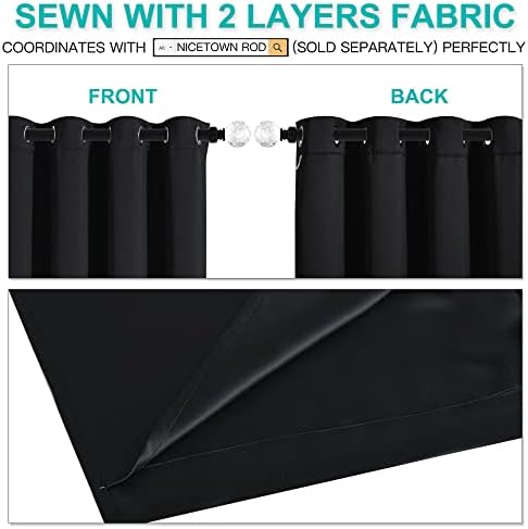 NICETOWN High-End Thermal Curtains, Full Blackout Curtains 84 inches Long for Dining Room, Soundproof Window Treatment Drapes for Hall Room, Black, 62 inches Wide Per Panel, Set of 2 Panels - Image 4