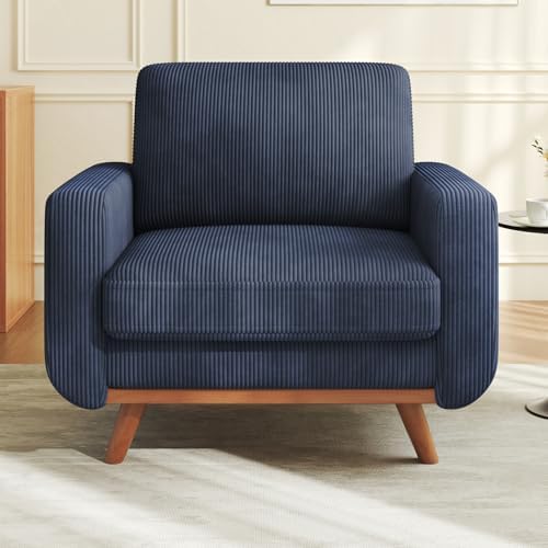 Vesgantti 38.5" Accent Chair Dark Blue, Comfy Corduroy Single Sofa Seat with Spring Cushion, Upholstered Armchair with Deep Seat, Reading Chair for Adults, Modern Sofa for Living Room, Bedroom by Vesgantti