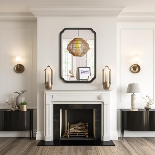 WallBeyond 24" x 36" Rounded Corner Arch Wall Mirror with Wood Frame for Entryway, Living Room or Bedroom Home Decor - Light Woodgrain [24" x 36" Black] - Image 4