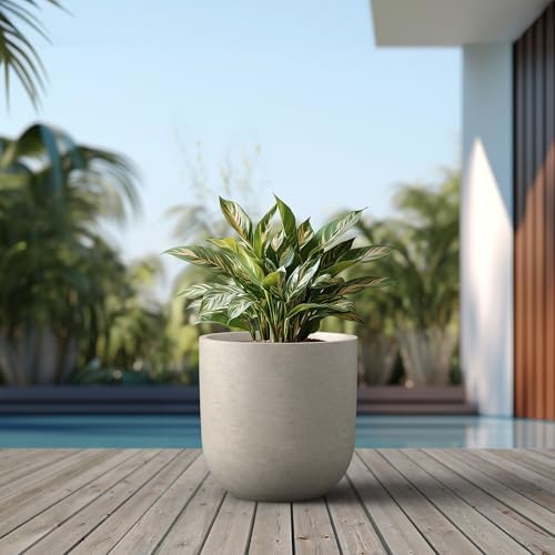 Kante Accent Round Capsule Weathered Concrete Planter 13.8" Dia, Outdoor - Image 4
