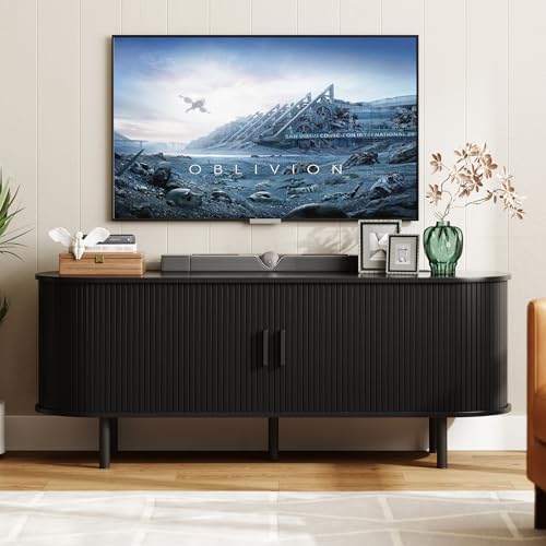 ONBRILL 55" TV Stand with Power Outlet & Storage for TVs up to 60", Black by ONBRILL