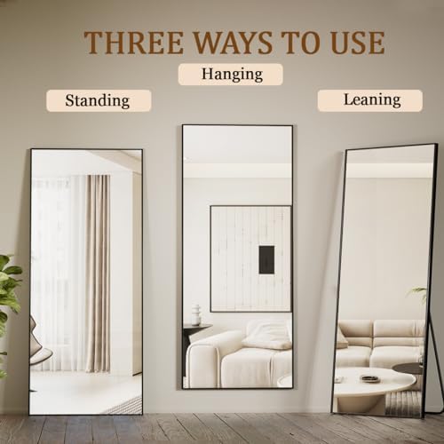 Koonmi 71"x26" Floor Mirror Full Length, Bedroom Floor Body Mirror with Stand, Large Black Mirror, Leaning, Standing or Hanging Horizontally/Vertically - Image 4