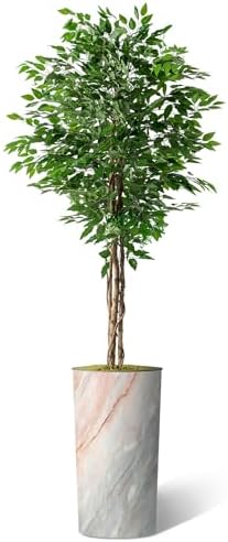 Artificial Tree in Modern Granite Effect Planter, Fake Ficus Silk Tree for Indoor and Outdoor Home Decoration - 75" Overall Tall (Plant Pot Plus Tree) - Image 2