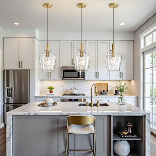 Seeded Glass Pendant Lighting for Kitchen Island Foyer 1 Pack Gold 8 Inch - Image 2