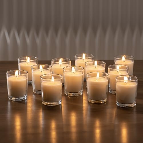 Housecret 120 Pack Warm White Unscented Clear Glass Filled Votive Candles. Hand Poured Wax Candle Ideal Gifts for Aromatherapy Spa Weddings Birthdays Holidays Party - Image 2
