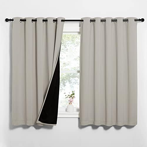 NICETOWN Natural 100% Blackout Lined Curtains, 2 Thick Layers Completely Blackout Window Treatment Thermal Insulated Drapes for Kitchen/Bedroom (1 Pair, 62 inches Width x 63 inches Length Each Panel) by NICETOWN