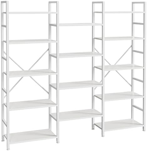 SUPERJARE Triple Bookshelf, Bookcase with 14 Open Display Shelves, Wide Book Shelf Book Case for Home & Office, 5 Tier, White by SUPERJARE