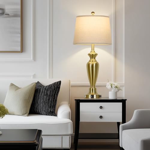 Cinyirong 30" Tall Gold Table Lamp for Living Room, 3-Way Dimmable Touch Control Bedside Lamp for Bedroom Nightstand with USB A+C Ports & AC Outlet (1 Pack) - Image 6