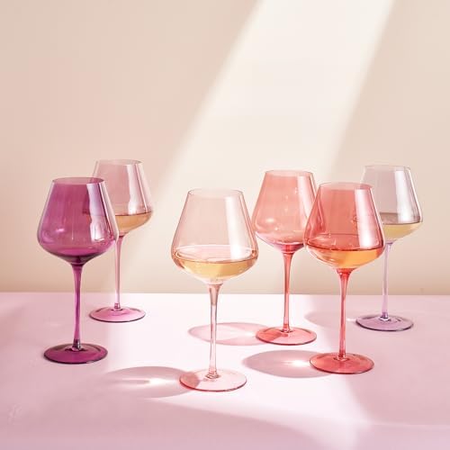 Colors of Love Pink & Red Valentines Crystal Wine Glasses Set of 6 – Elegant Italian Style Tall Stemmed 24oz Glassware Valentine’s Day, Romantic Dinners, Anniversaries, Weddings Gifts, Wife Girlfriend - Image 2