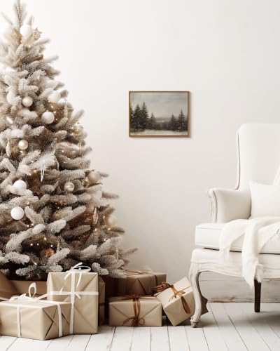 InSimSea Framed Canvas Wall Art Winter Christmas Decor Living Room Pine Tree Forest Decor Nature Landscape Decoration for Bedroom Bathroom Rustic Xmas Holiday Gifts 12x16 Inch - Image 2