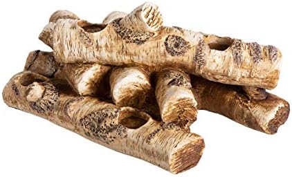 Plow & Hearth Faux Birch Wood Resin Logs Candle Holder for Fireplace | Romantic Ambiance Without Heat or Mess | Holds 8 Tea Lights| Realistic Sculpted Logs | 18" L x 10.5" W x 8" H (Birch) - Image 4