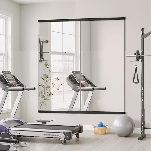 Home Gym Mirror for Wall, 56x28x2PCS Frameless Full Length Mirror, Black - Image 2