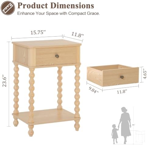 AWASEN Night Stand, Small End Table with Storage for Living Room, Farmhouse Bedside Side Table with Spindle Wood Legs for Bedroom, Office, Natural - Image 3