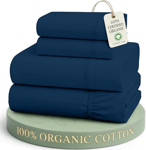 LANE LINEN California King Sheets 100% Organic Cotton 4pc Percale - Navy by LaneLinen